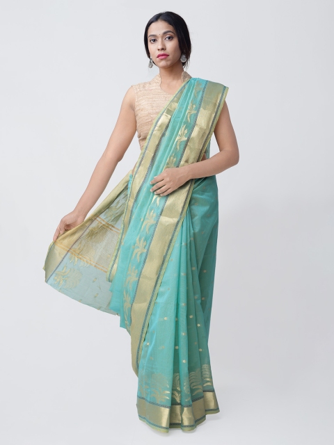 

Unnati Silks Sea Green & Gold-Toned Silk Cotton Woven Design Kanjeevaram Saree