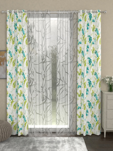 

ROSARA HOME Teal Green & White Set of 4 Floral Printed Door Curtains