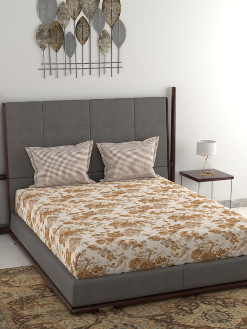 

Trident Brown & Beige Floral 144 TC Cotton 1 Queen Bedsheet with 2 Pillow Covers