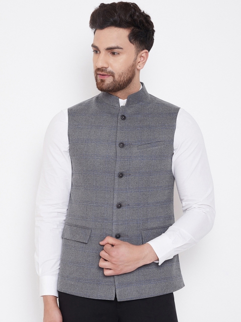 

Spirit Men Grey Checked Woven Nehru Jacket