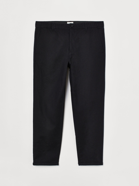 

H&M Men Black Solid Linen-Blend Trousers