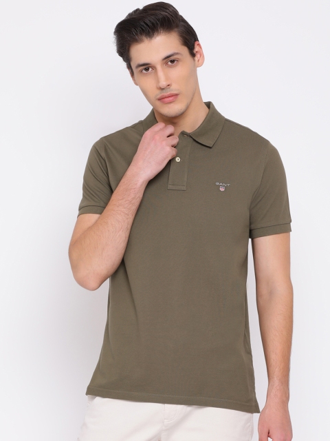 

GANT Men Olive Green Solid Polo Collar T-shirt