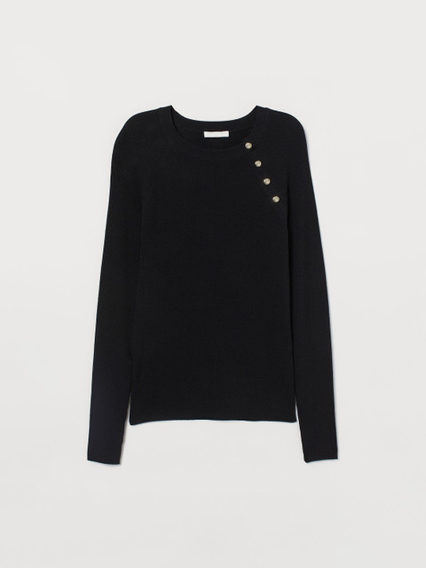 

H&M Women Black Solid Rib-Knit Sweater