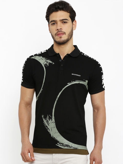 Rex Straut Jeans Men Black Printed Polo Collar T-shirt