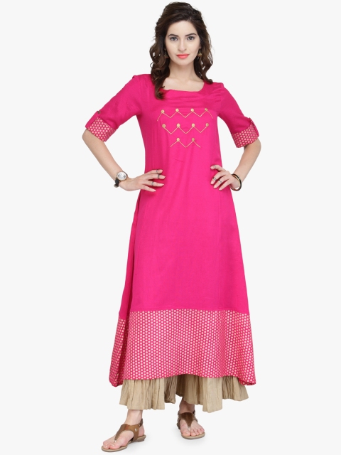 

Varanga Women Fuchsia Pink Embroidered A-Line Kurta