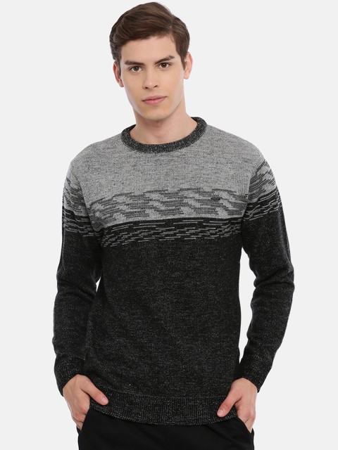 

Proline Men Grey Melange & Black Colourblocked Pullover Sweater