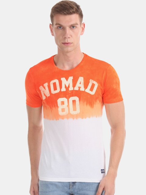 

Flying Machine Men Orange & White Printed Round Neck T-shirt