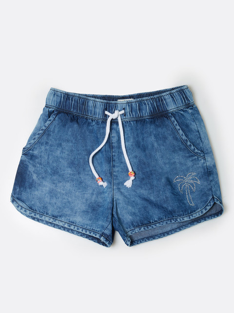 

VITAMINS Girls Blue Washed Regular Fit Denim Shorts