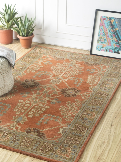 

Jaipur Rugs Orange & Brown Printed Ethnic Motifs Hand-Tufted Oriental Wool Carpet