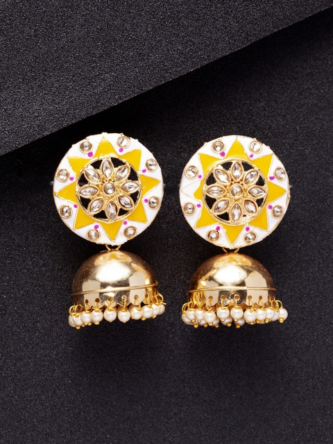 

Shining Diva Yellow & Gold Classic Jhumkas