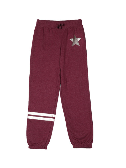 

The Childrens Place Girls Maroon Solid Active Foil Stripe Joggers