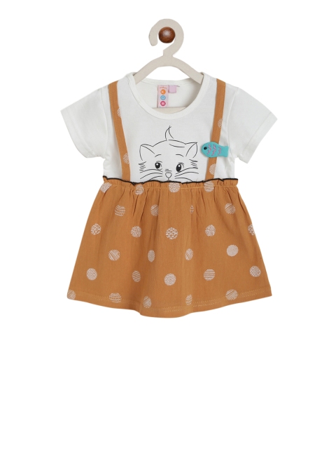 

Kids On Board Girls Yellow & White Printed Pinafore Dress