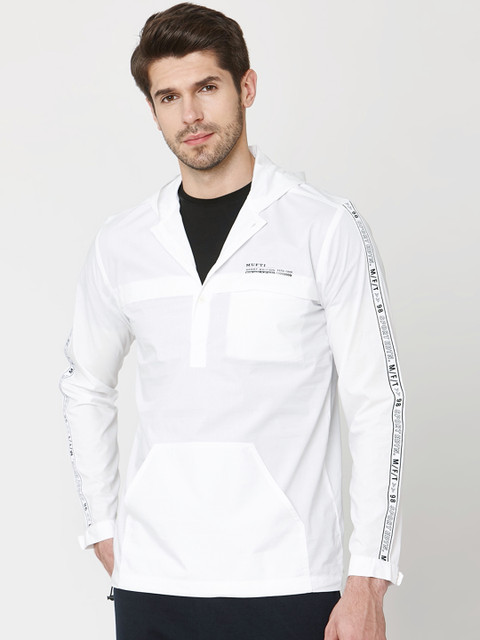 

Mufti Men White & Black Slim Fit Printed Hooded Casual Shirt