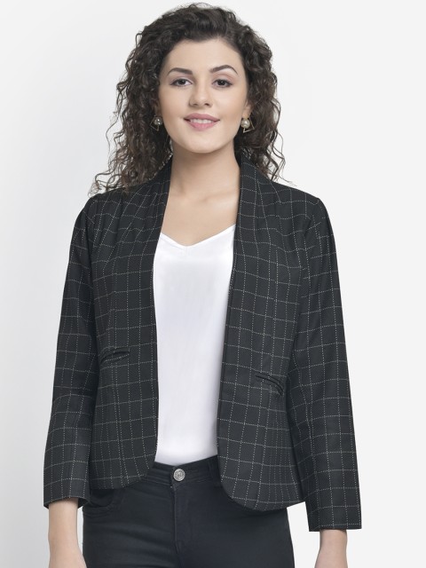 

Martini Women Black Dotted Checked Front Open Blazer