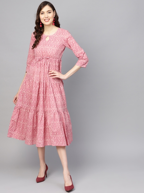 

anayna Women Cream-Coloured Printed Fit and Flare Dress