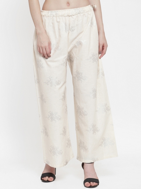 

TAG 7 Women Off-White Foil Print Wide Leg Palazzos