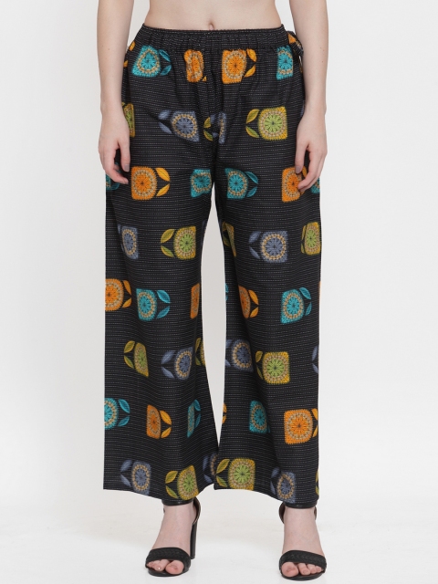 

TAG 7 Women Black & Orange Printed Wide Leg Palazzos