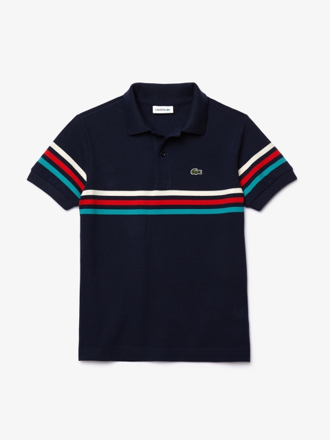 

Lacoste Boys Navy Blue Striped Polo Collar T-shirt