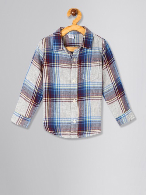 

GAP Boys Grey & Blue Regular Fit Checked Casual Shirt