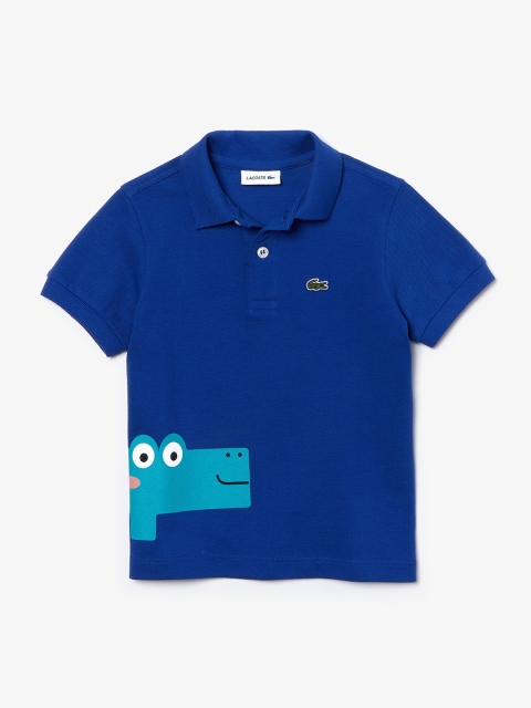 Lacoste Boys Blue Printed Polo Collar T-shirt