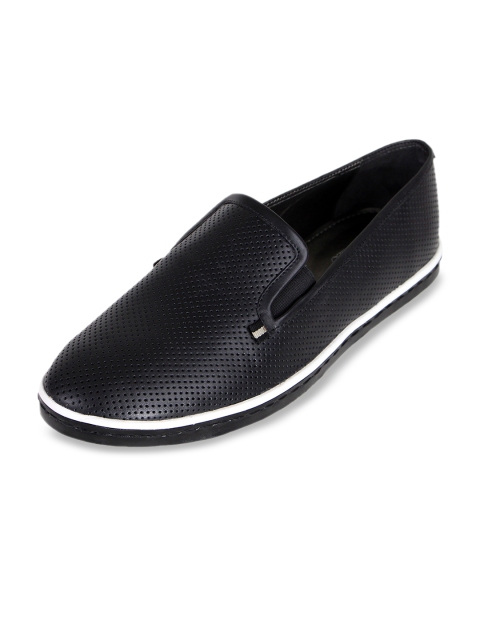 

ROSSO BRUNELLO Men Black Perforations Leather Slip-On Sneakers