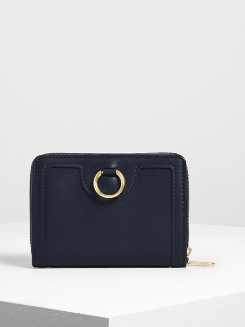 

CHARLES & KEITH Women Navy Blue Solid Zip Around Wallet
