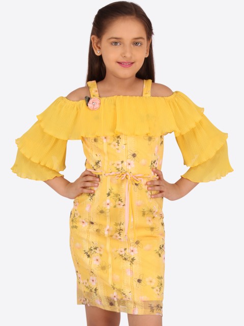 

CUTECUMBER Girls Yellow Floral Print Sheath Dress