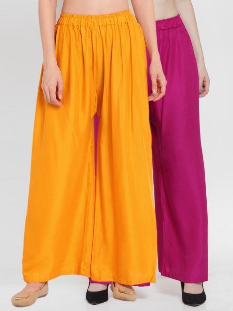 

TAG 7 Women Pack of 2 Solid Flared Palazzos, Magenta