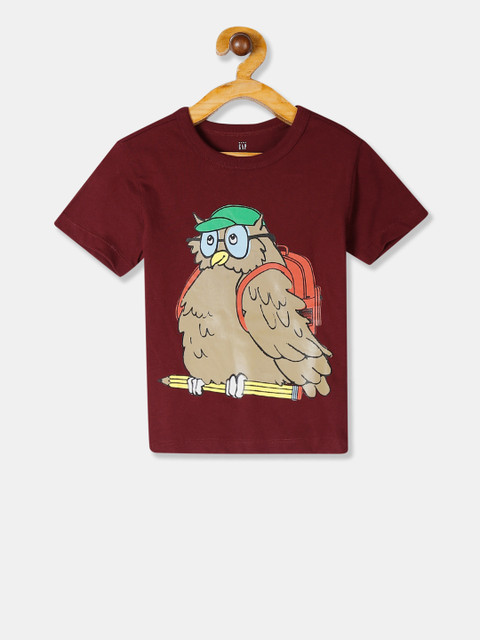 

GAP Boys Maroon & Beige Printed Round Neck T-shirt