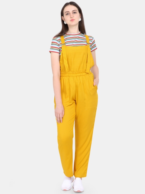 

Yuvraah Women Yellow & Red Striped T-shirt with Dungarees