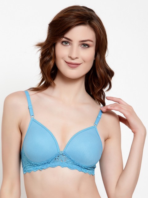 

Quttos Turquoise Blue Lace Non-Wired Lightly Padded T-shirt Bra QT-BR-4007-BLU-30B