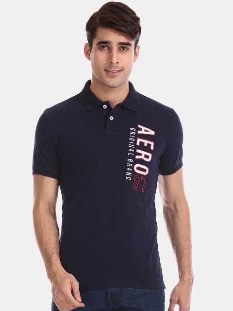 

Aeropostale Men Navy Blue Printed Polo Collar T-shirt