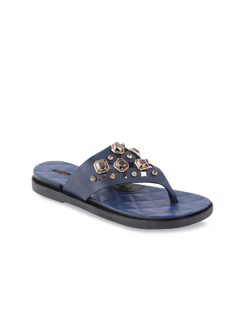 

Shoetopia Women Navy Blue & Gold-Toned Embellished Open Toe Flats
