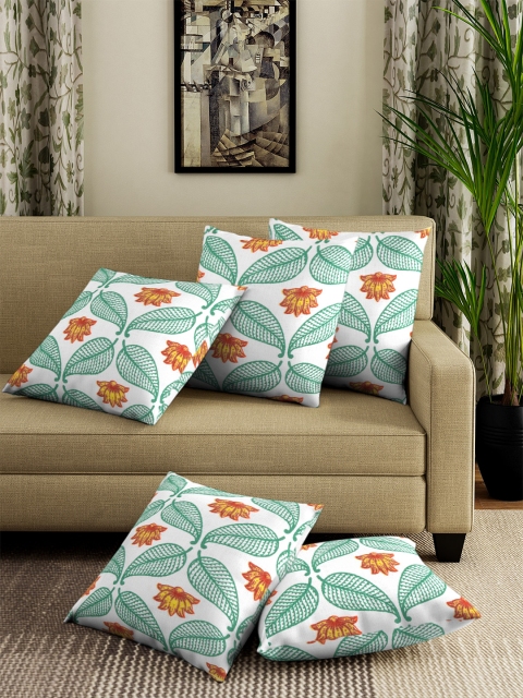 

NEUDIS Yellow & Green Set of 5 Floral Square Cushion Covers