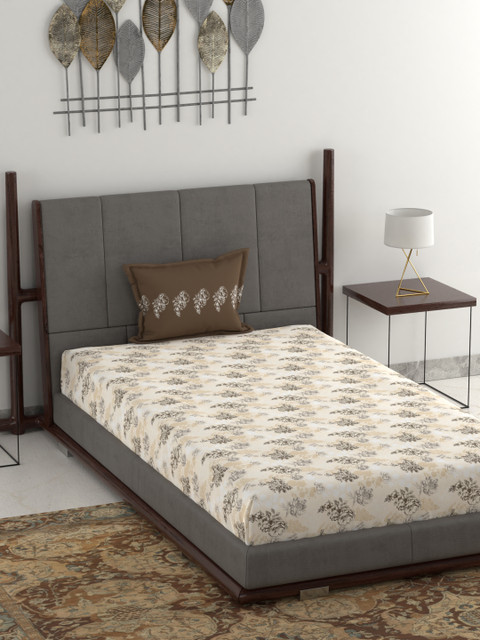 

Trident Off-White & Brown Floral 144 TC Cotton 1 Single Bedsheet with 1 Pillow Cover