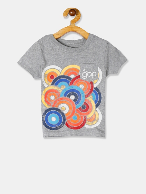 

GAP Boys Grey & Orange Geometric Print Round Neck T-shirt