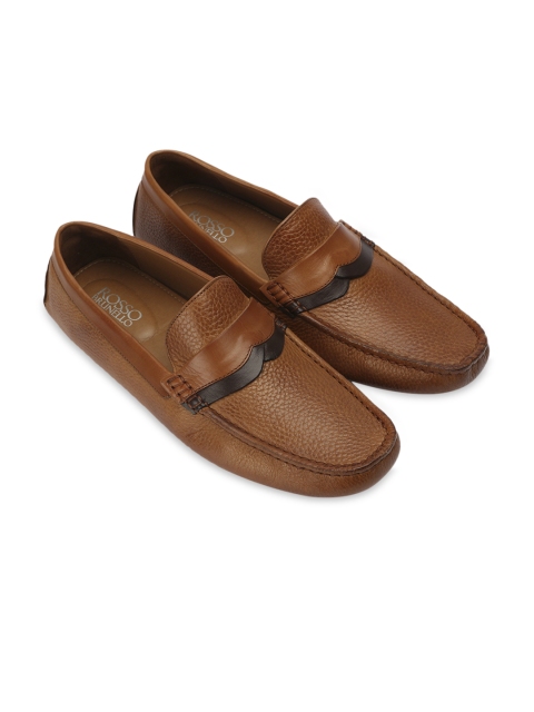 

ROSSO BRUNELLO Men Tan Brown Textured Leather Driving Shoes