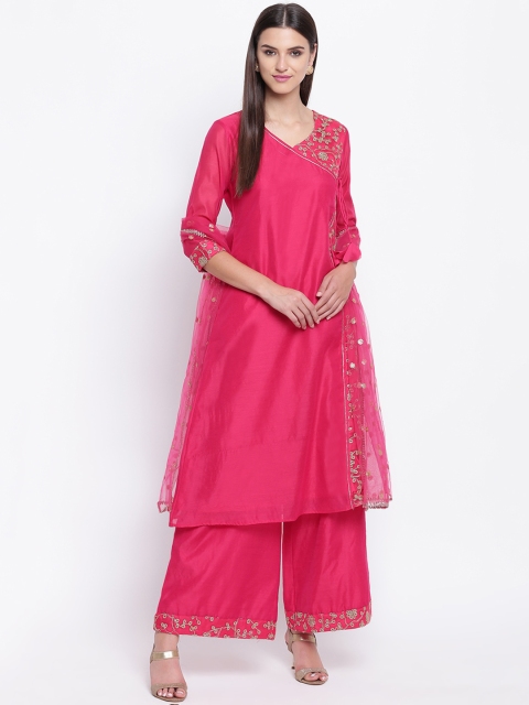 

Shakumbhari Women Pink Embroidered Kurta with Palazzos