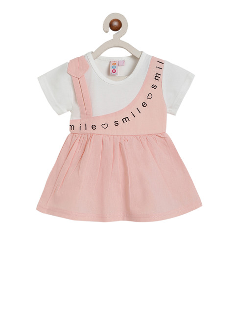 

Kids On Board Girls Peach-Coloured Printed Fit and Flare Dress
