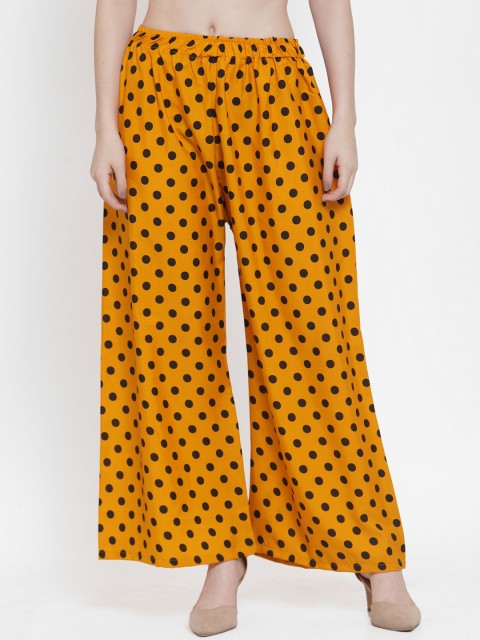 

TAG 7 Women Yellow & Black Polka Dot Printed Wide Leg Palazzos