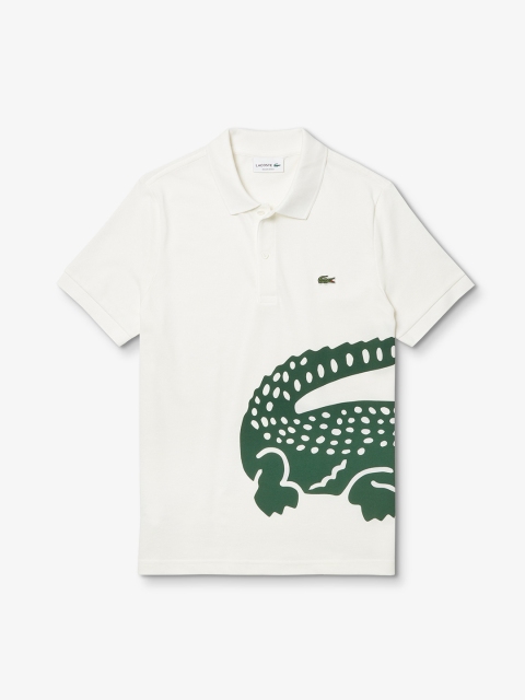 

Lacoste Men White & Green Brand Logo Printed Polo Collar T-shirt
