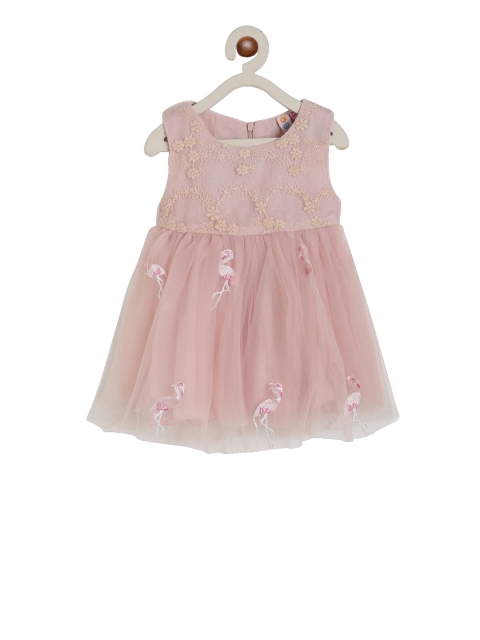 

Kids On Board Girls Peach-Coloured Self-Design A-Line Dress