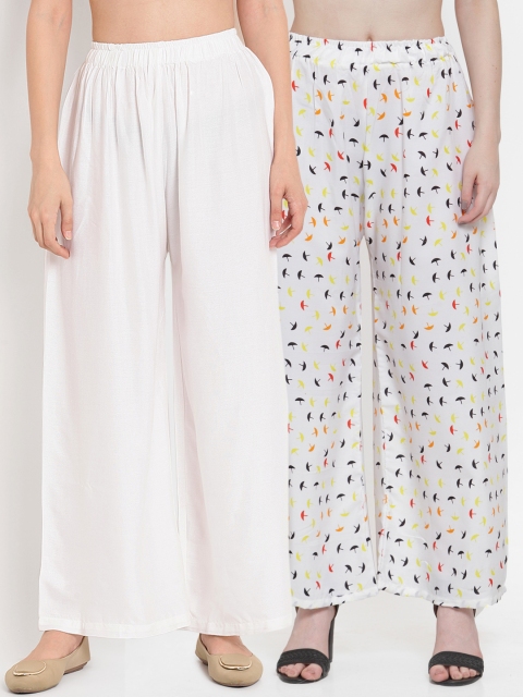 

TAG 7 Women Pack of 2 Flared Palazzos, White