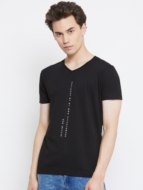 

Octave Men Black Printed V-Neck T-shirt