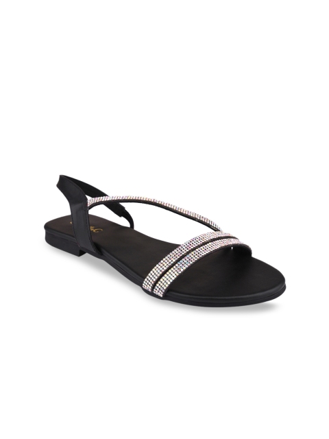 

CHINI C Women Silver-Toned Embellished Leather Open Toe Flats