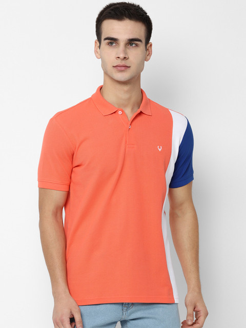

Allen Solly Men Orange & White Colourblocked Polo Collar T-shirt