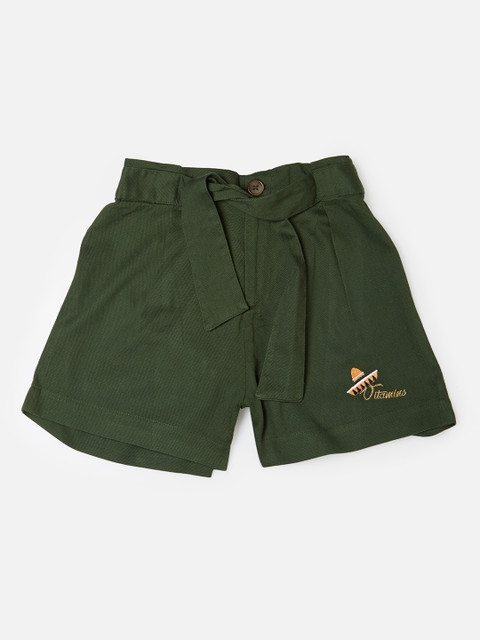 

VITAMINS Girls Olive Green Solid Regular Shorts