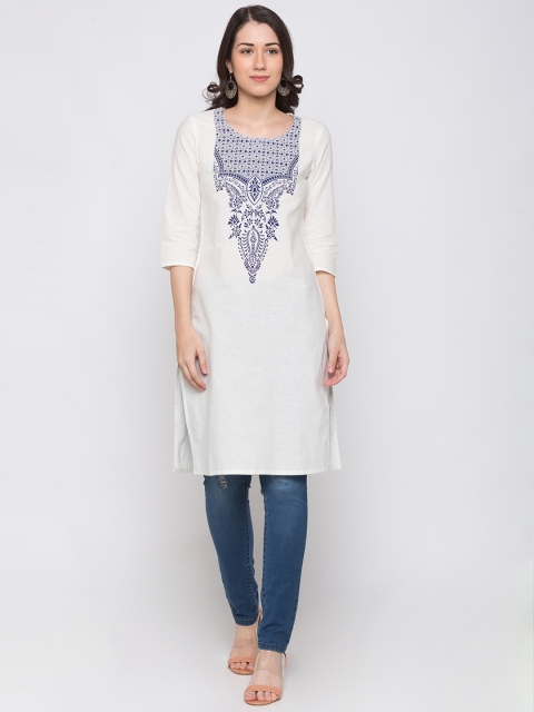 

Globus Women White Printed Straight Kurta