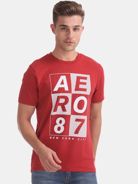 

Aeropostale Men Red & White Printed Round Neck T-shirt