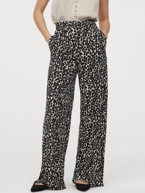 

H&M Women Black Printed Wide Jersey Trousers